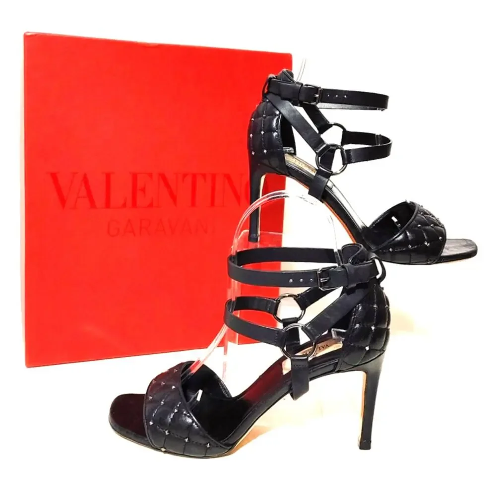 Valentino Garavani Rockstud Accent Leather Heels Black Womens Size US 6 EU 36